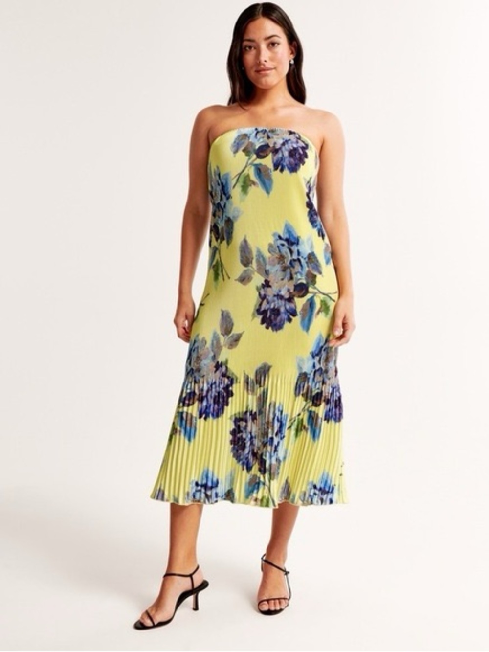 Abercrombie & Fitch Strapless Yellow Floral Midi Dress